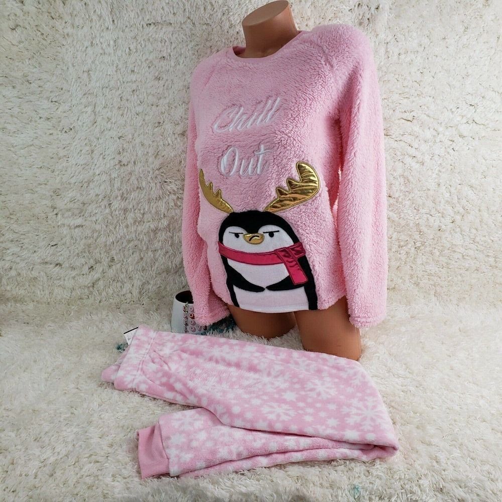 PEACE LOVE & Dreams Fleece Plush Pajama Set Pants/Pullover OWL Theme Small NWT